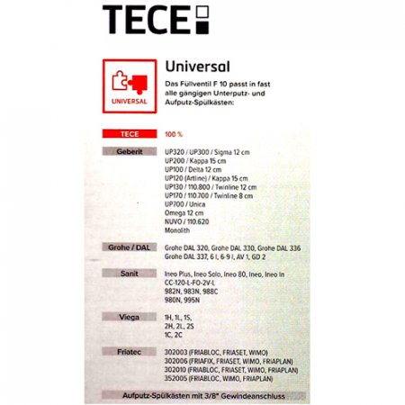 Füllventil TECE F10 Universal, 9820353
