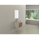 Badmöbel Set weiß / Eiche mit Aufsatz-Waschbecken und Spiegel, 60cm