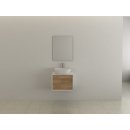 Badmöbel Set weiß / Eiche mit Aufsatz-Waschbecken und Spiegel, 60cm